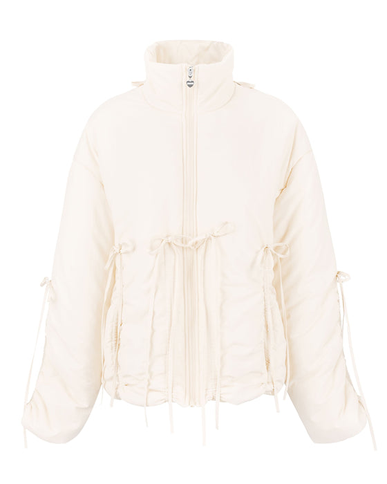 Bow Puffer Jacket - Cream