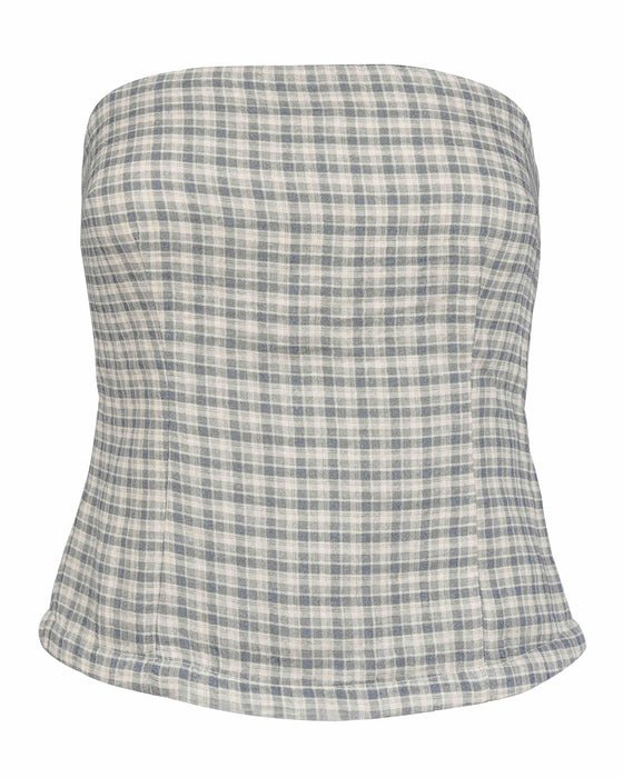 Gauze Corset Top - Faded Blue Check