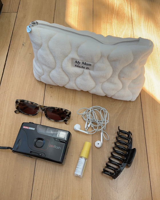 Quilted Toiletry Bag - Off-white Terry